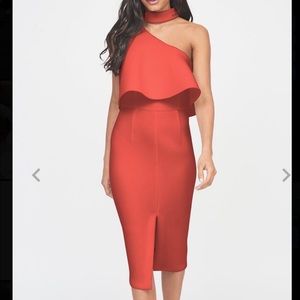 Lavish Alice - Red Scuba High Neck Shoulder Dress